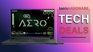 Tech Deals cover image featuring logo and a Gigabyte Aero X16 gaming laptop