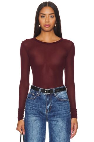 X Intimately Fp X Revolve Before Sunset Mesh Long Sleeve in Chocolate Merlot