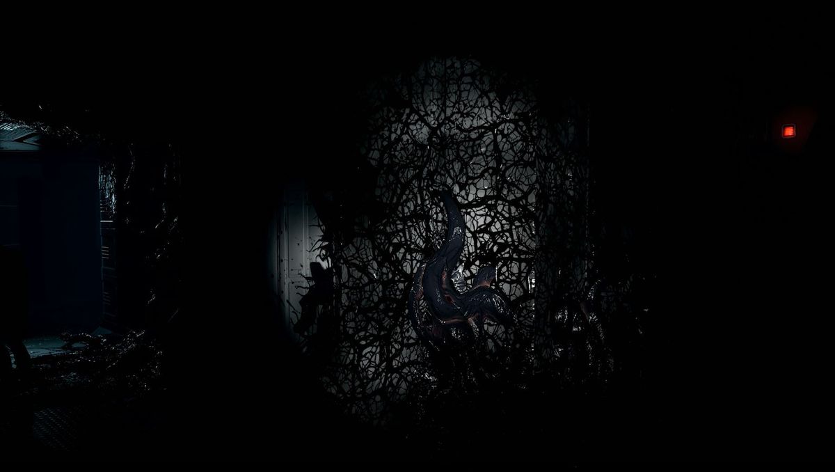 In a blackout, your avatar notices runaway vines all along the walls of the base in "Moons of Madness."