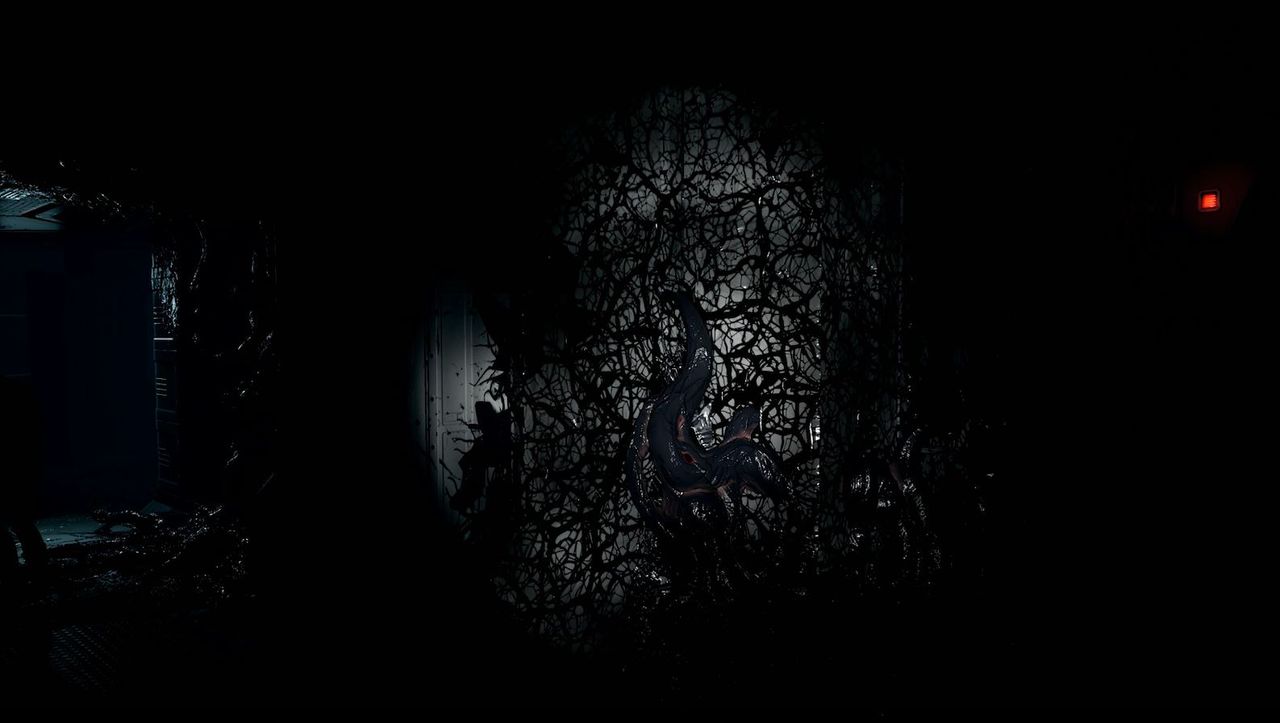 In a blackout, your avatar notices runaway vines all along the walls of the base in "Moons of Madness."