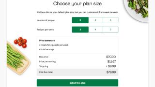 HelloFresh's available plans on its website