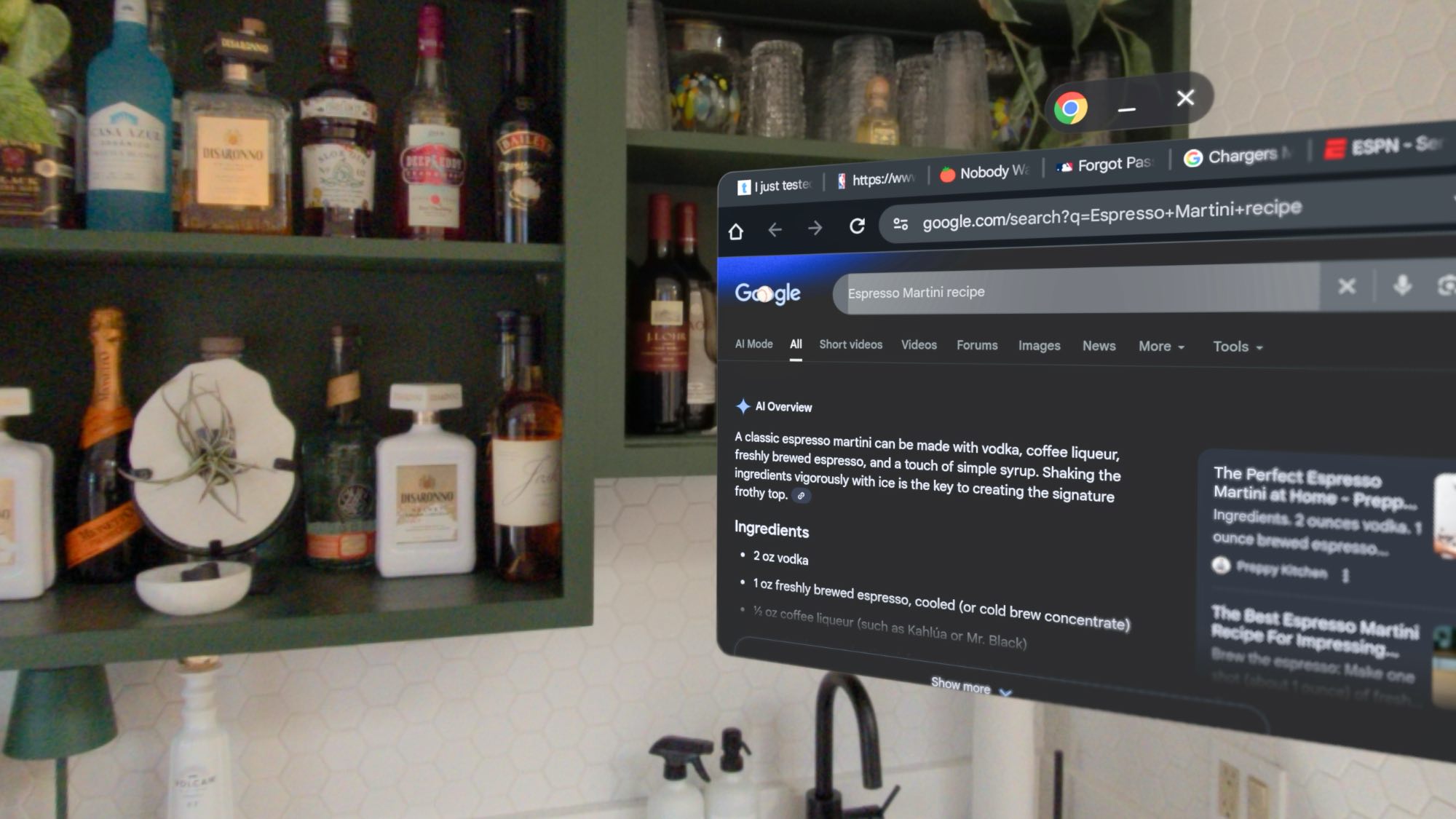 Samsung Galaxy XR with Gemini Live helping to make cocktails