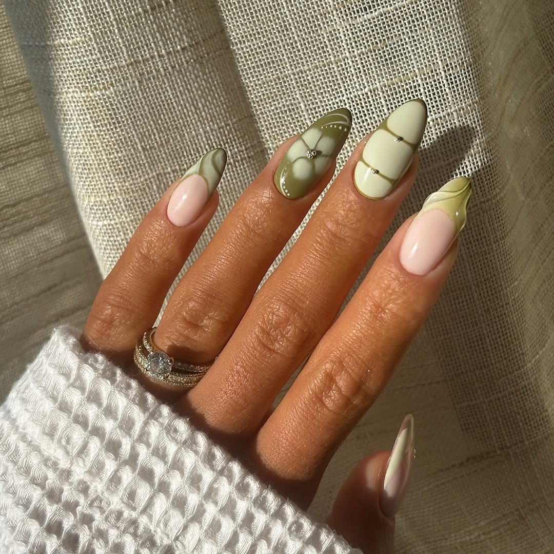 Mismatched sage green nails.