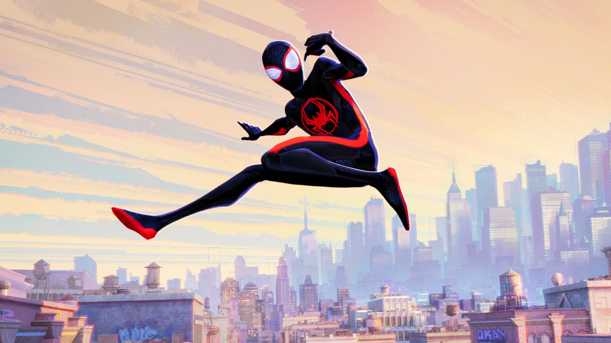 Miles Morales (Shameik Moore) mid-air in Spider-Man: Across the Spider-Verse