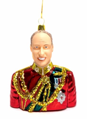 The Bridge Collection Prince William Christmas Ornament - Glass Royal Bust Decoration With Glitter Accents - Regal Holiday Decor for British Royal Family Fans