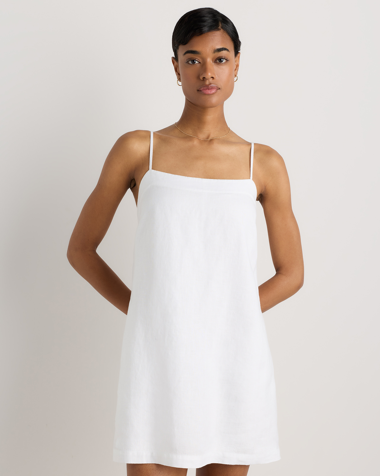 100% European Linen Mini Skort Dress in White