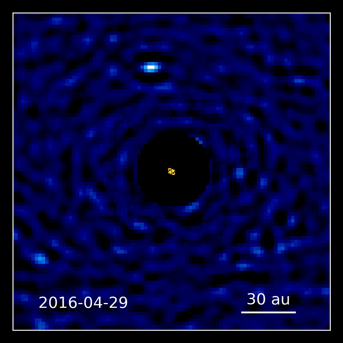 A time-lapse image of the exoplanet HD 143811 AB b orbiting its parent stars