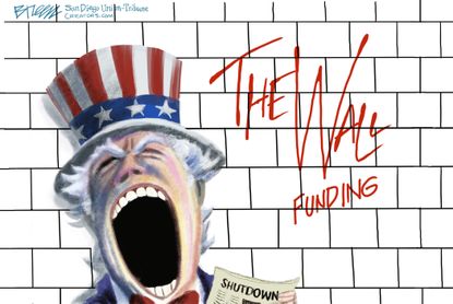 Political cartoon U.S. wall funding government shutdown uncle sam&nbsp;Pink Floyd