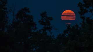 The supermoon of July 12, 2014 shines bright over Monocacy National Battlefield in Frederick, Maryland, the site of an American Civil War battle.