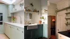 three kitchen images to show how to make a small kitchen look bigger with paint