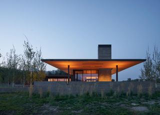 Overhanging roof at Black Fox Ranch, by CLB Architects, in Wyoming