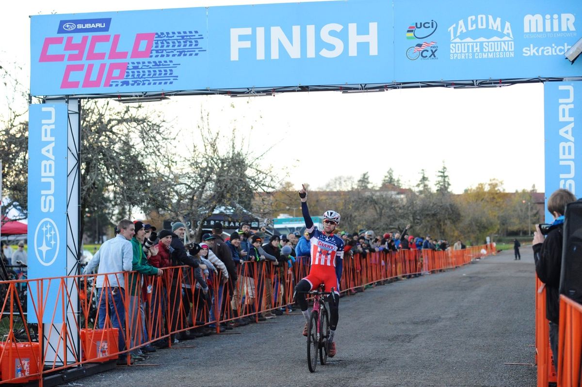 Logan Owen celebrates his victory on day 2