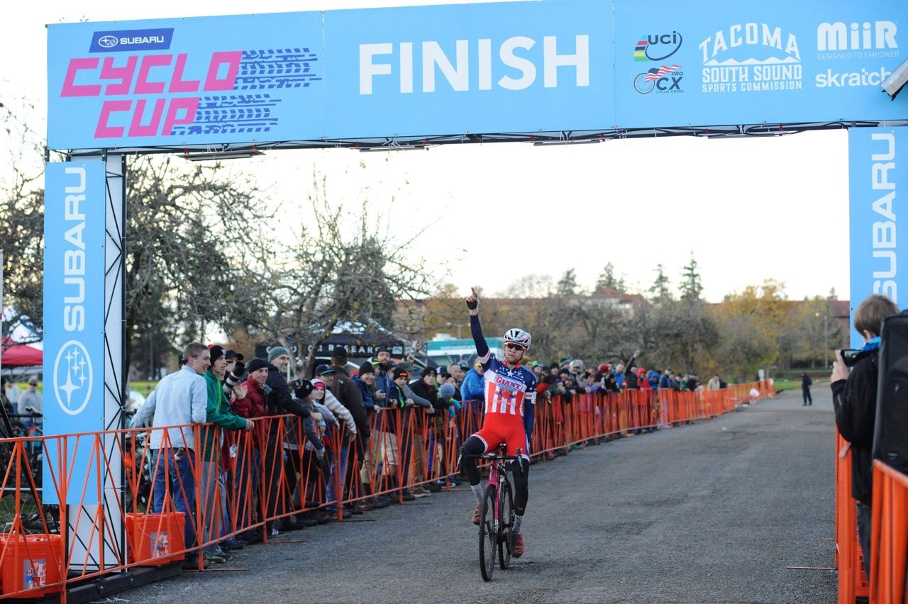 Logan Owen celebrates his victory on day 2