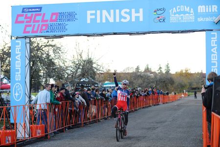 Logan Owen celebrates his victory on day 2
