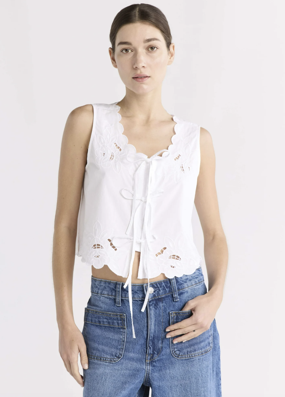 Free Assembly, Free Assembly Women's and Women's Plus Cropped Tie Front Embroidered Cotton Top, Sizes Xs-4x