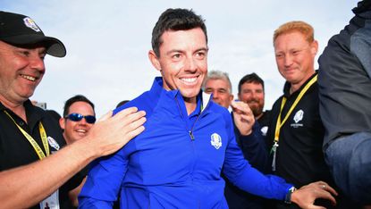 Rory McIlroy celebrates Europe’s victory against the USA at the 2018 Ryder Cup