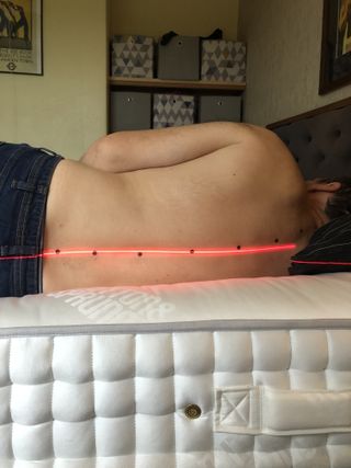 Button & Sprung Perendale mattress review: Posture test on mattress by Linda Clayton
