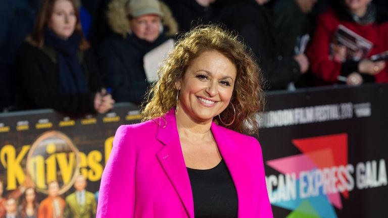 LONDON, UNITED KINGDOM - OCTOBER 08: Nadia Sawalha attends the European film premiere of 'Knives Out' at Odeon Luxe, Leicester Square during the 63rd BFI London Film Festival American Express Gala on 08 October, 2019 in London, England.