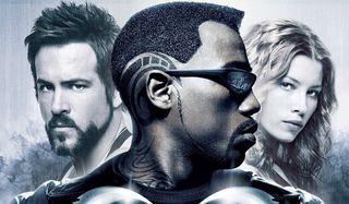 Blade Trinity Ryan Reynolds Wesley Snipes Jessica Biel the team faces the audience