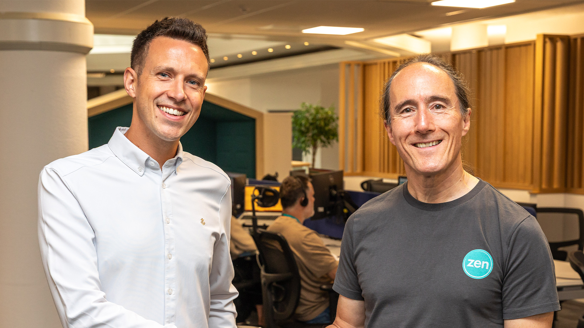 Paul North and Richard Tang Zen pictured at the Zen Internet company headquarters. 
