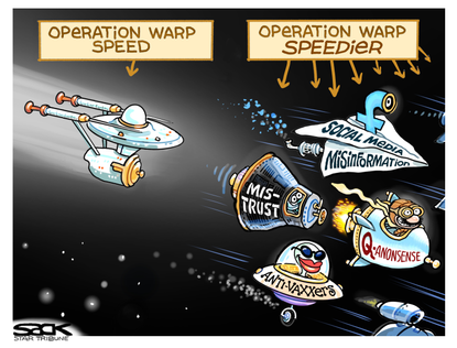 Editorial Cartoon U.S. Operation warp speed disinformation&nbsp;