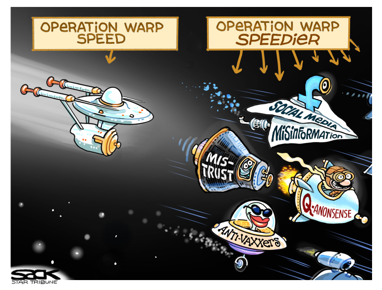 Editorial Cartoon U.S. Operation warp speed disinformation&amp;amp;nbsp;