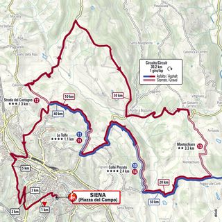 The map of the extended final circuits of the 2024 Strade Bianche men's race