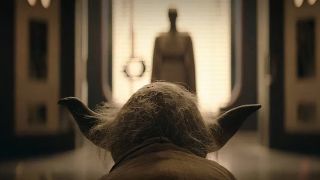 An out of focus Vernestra meets with Yoda in The Acolyte episode 8