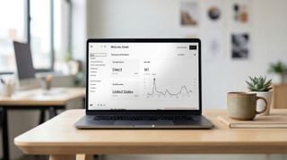 screenshot of Squarespace dashboard on a macbook in a minimalist office