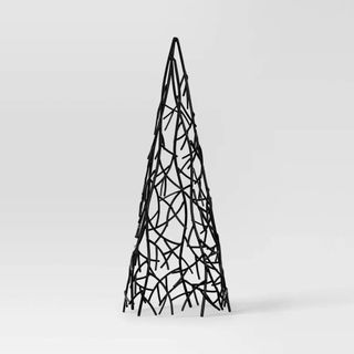 18" Metal Twig Cone Tree Halloween Decorative Sculpture against a gray background.