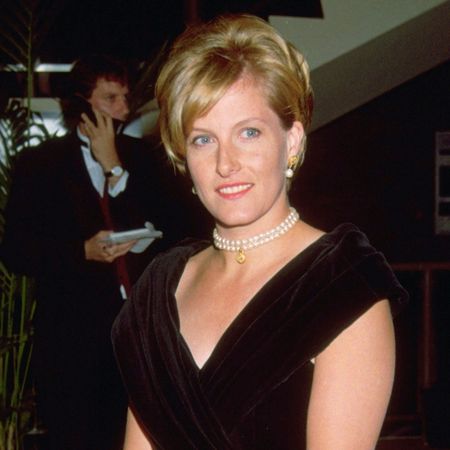 Duchess Sophie wearing a pearl choker and velvet dress