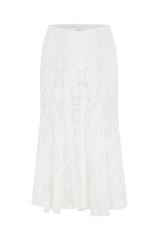 a white lace midi skirt