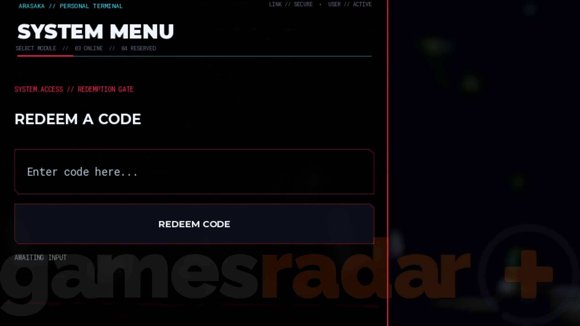 The Arasaka Academy codes redemption box seen in-game.