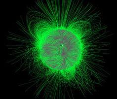 The convoluted magnetic field lines extending from the sun.
