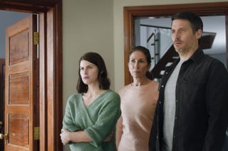Jemima Rooper as Chloe, Gaynor Faye as Sian, and Robert James-Collier as Daniel in The Inheritance