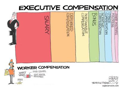 Editorial cartoon worker compensation executives