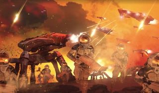 Alita: Battle Angel URM troopers in the middle of a firefight on Mars
