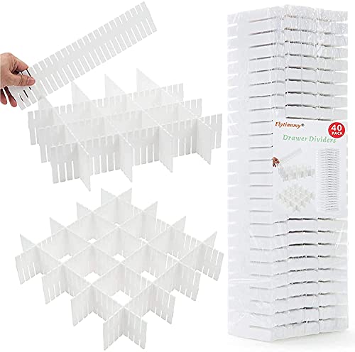Flytianmy 40pcs Drawer Dividers, Adjustable Drawer Organizer for Socks, Underwear, Makeup, Can Help Tidy Kitchen, Bedroom, Dresserwhite