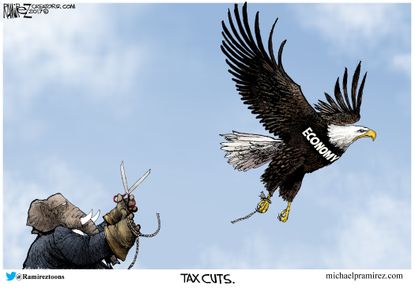 Political cartoon U.S. GOP tax cuts economy