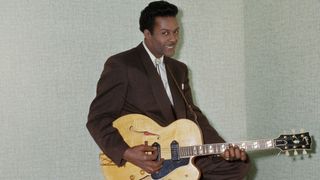 Chuck Berry poses for a portait at Leonard Chess's home in circa 1958 in Chicago, Illinois.