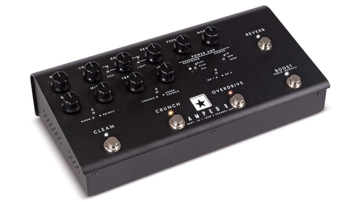 The Blackstar Amped 3 is a 100-watt floorboard guitar amp with three channels, each with two voicings