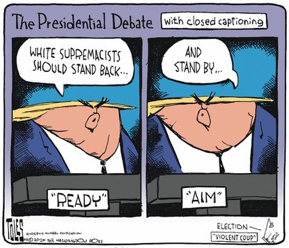 Political Cartoon U.S. Trump debate proud boys