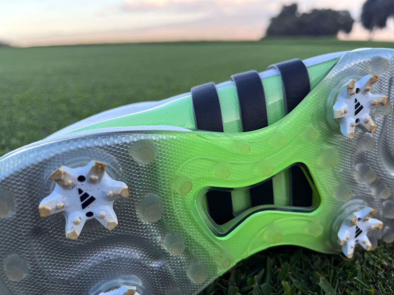 A detailed close up look at the outsole of the adidas tour360 24 golf shoe