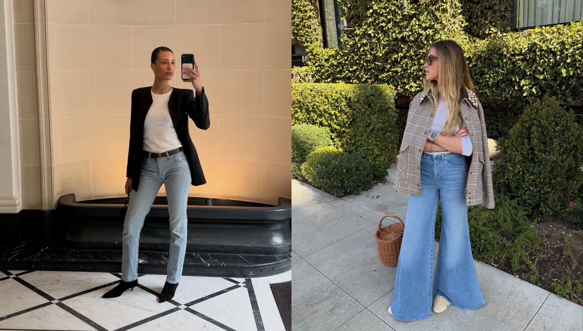 TyLynn Nguyen and Hadley Greene in light-wash jeans