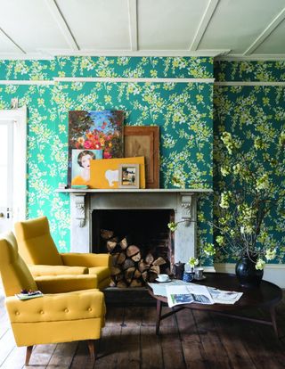 Green living room wallpaper