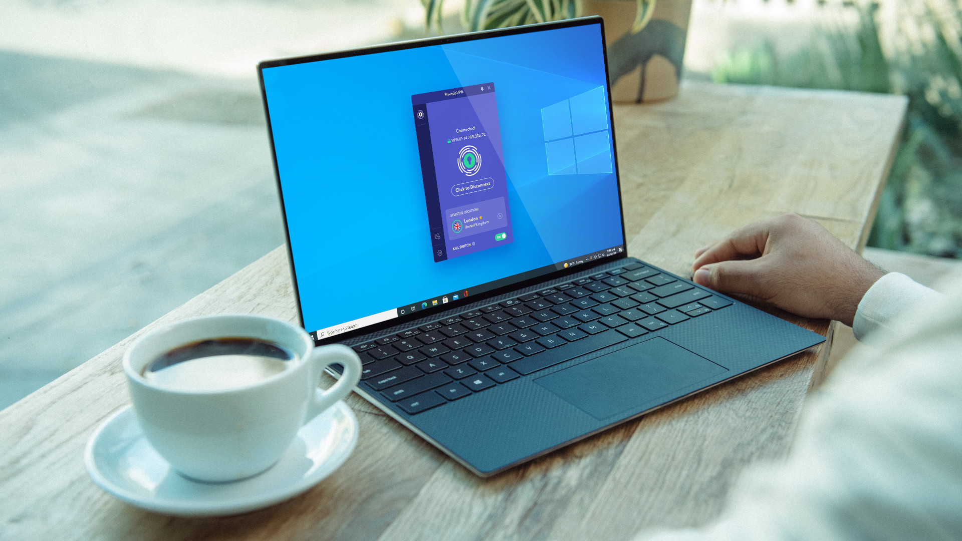 PrivadoVPN Windows desktop app on a laptop