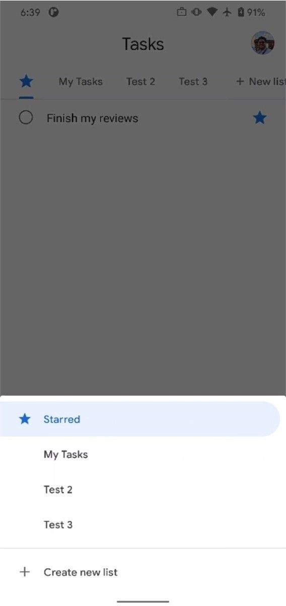 Google Tasks Starred List In Hamburger Menu