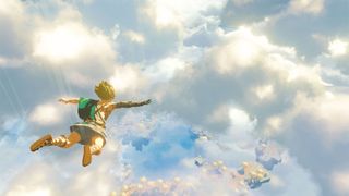 Link skydives from the clouds