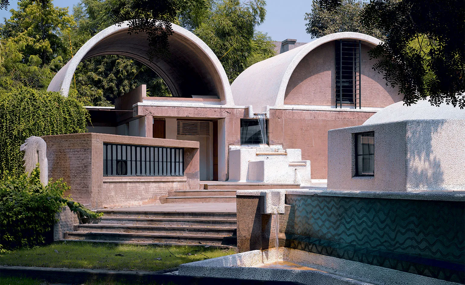 Doshi’s vaulted office, half set below ground level