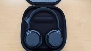 The Microsoft Surface Headphones 2 sitting in their carrying case